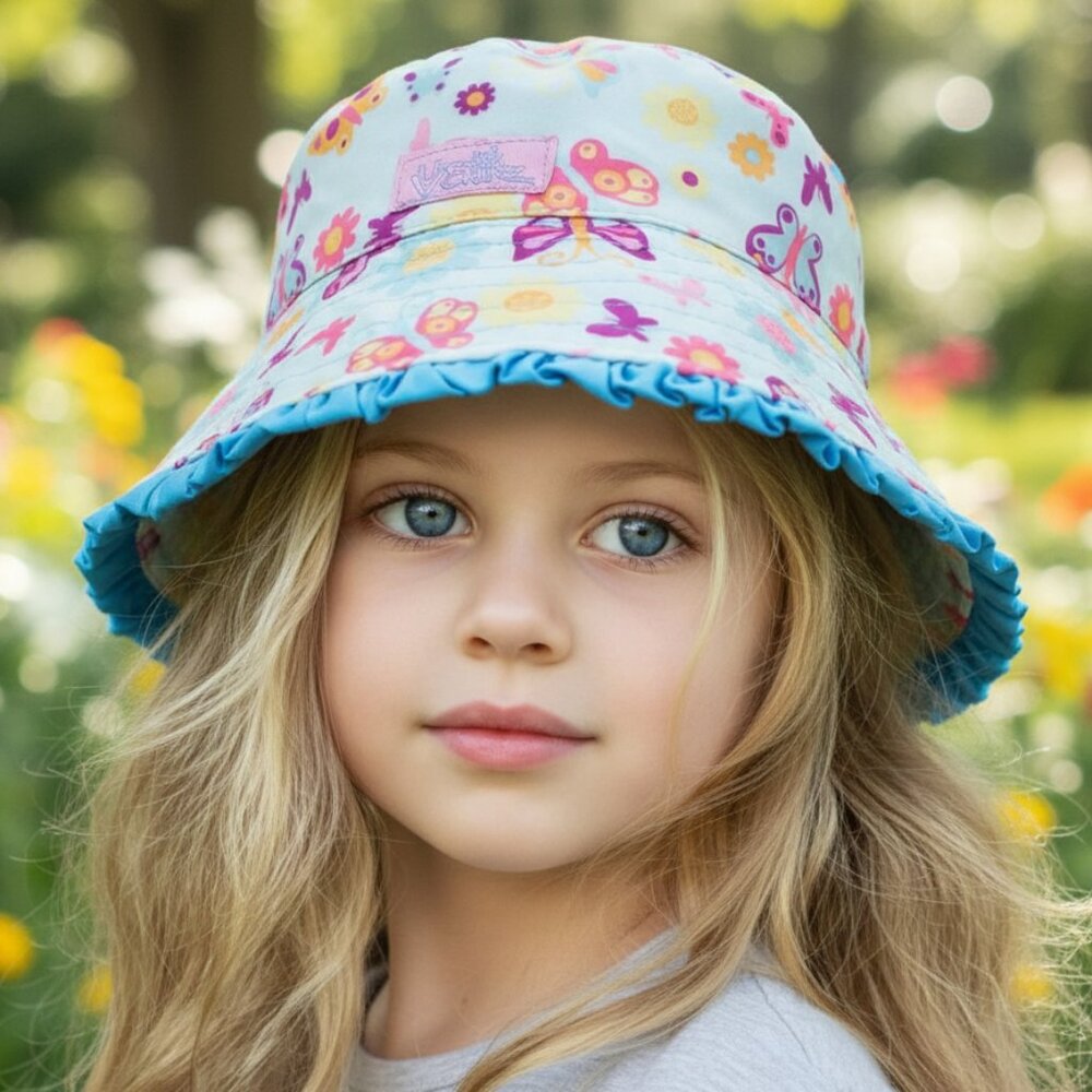 UV SKINZ Reversible Sun Hat Girls 4 Blue Swim Beach Bucket Cap Waterproof